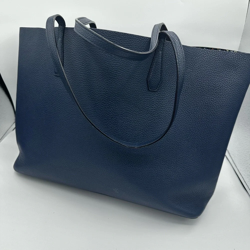Tory Burch Blue Leather Tote Bag with Gold Logo - Picture 2 of 9